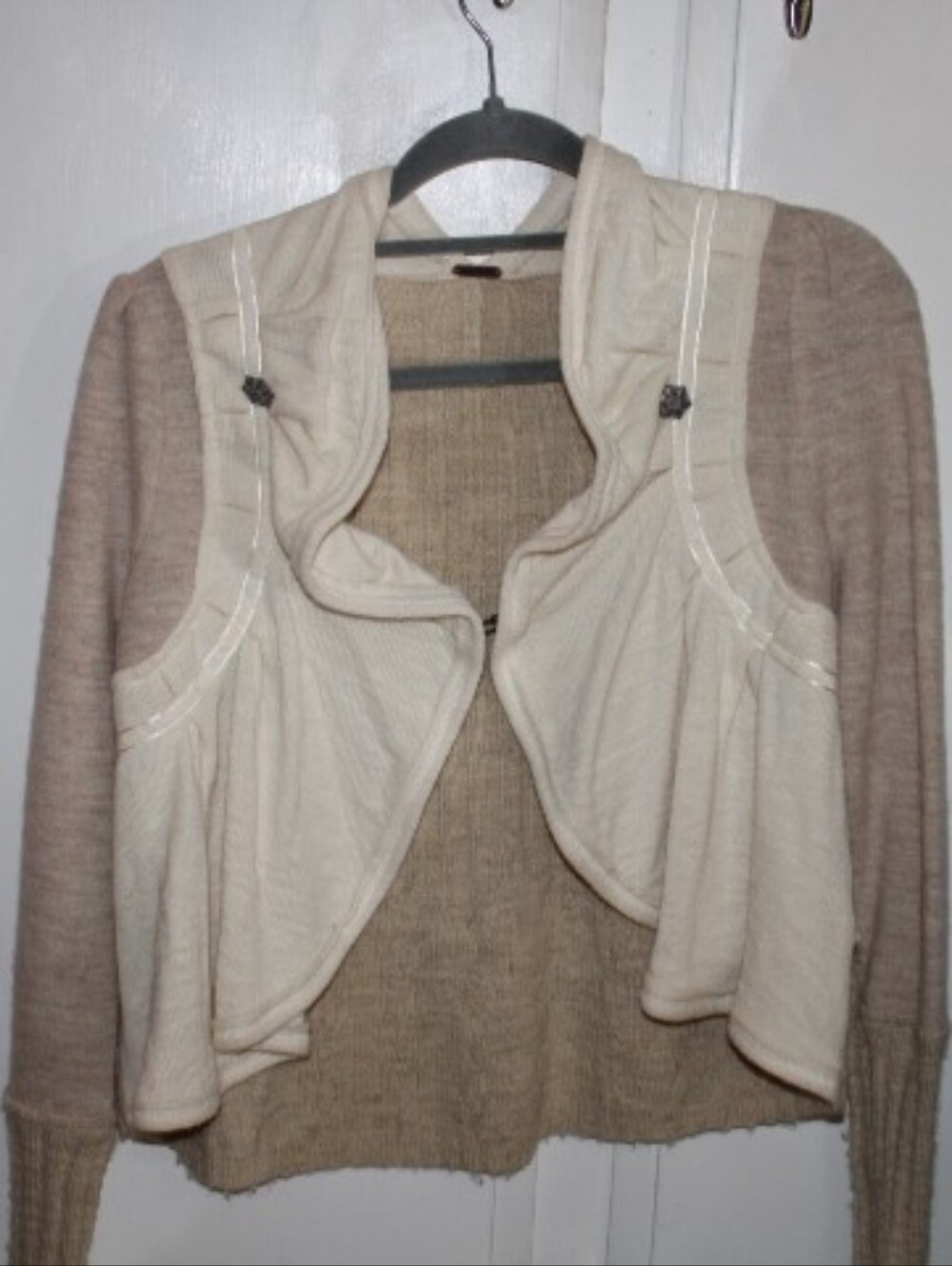 Free People Cream and Beige Layered Knit Cardigan